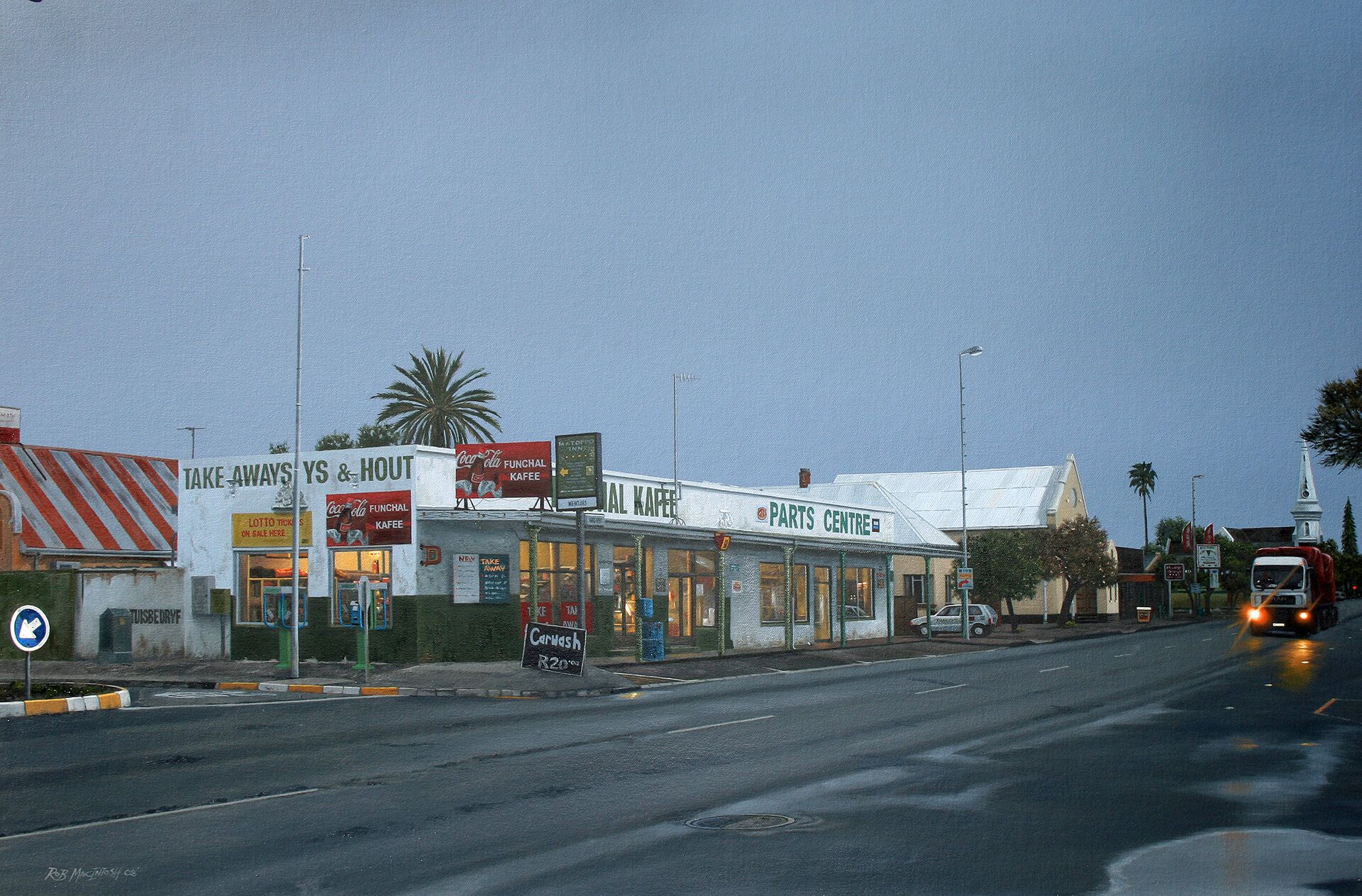 Photorealistic painting of an early morning at Beaufort West