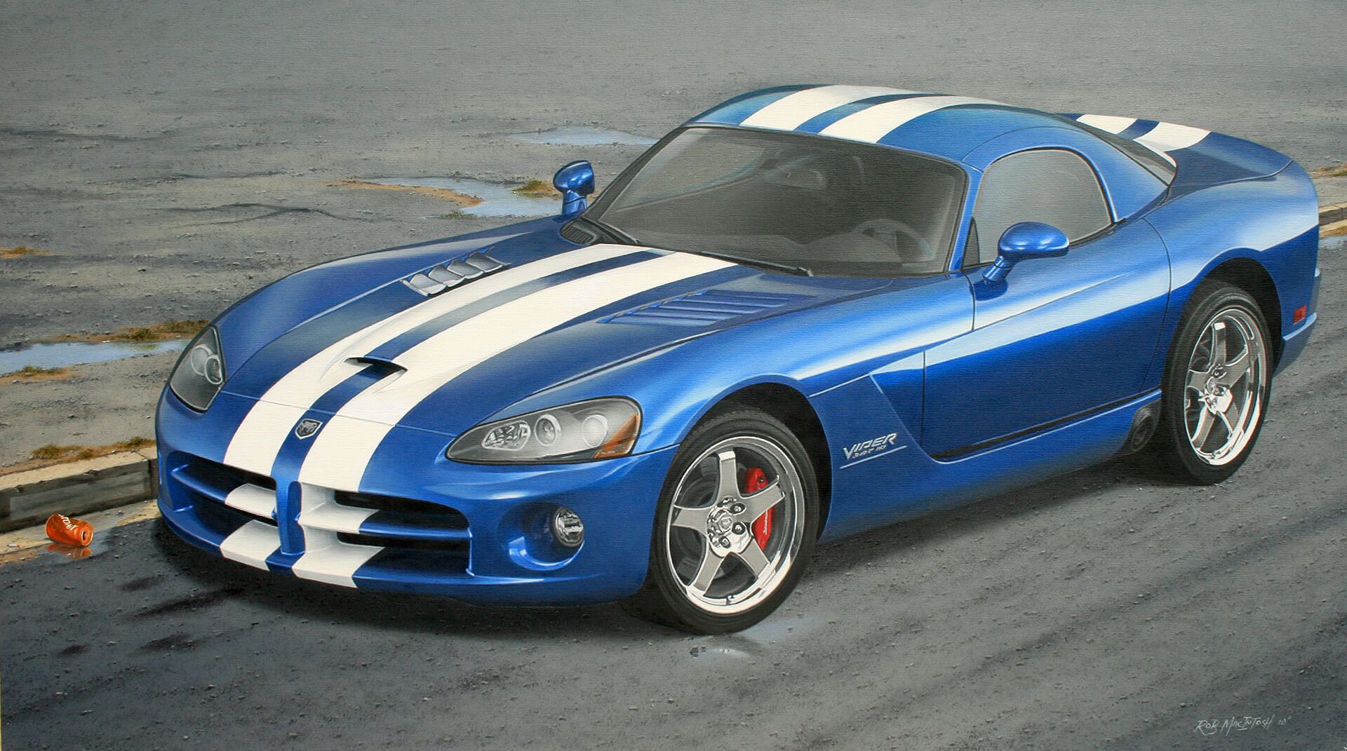 Photorealistic painting of a Dodge Viper racing car