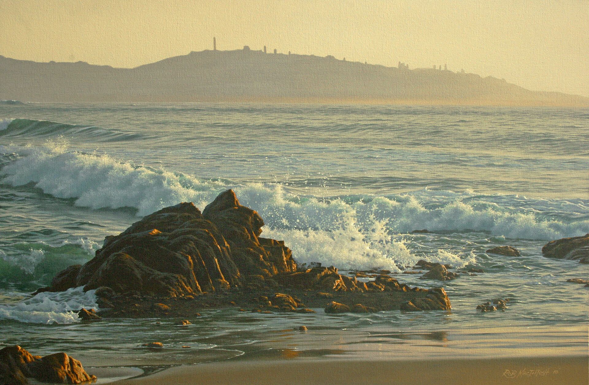 Photorealistic painting of waves in umzumbe