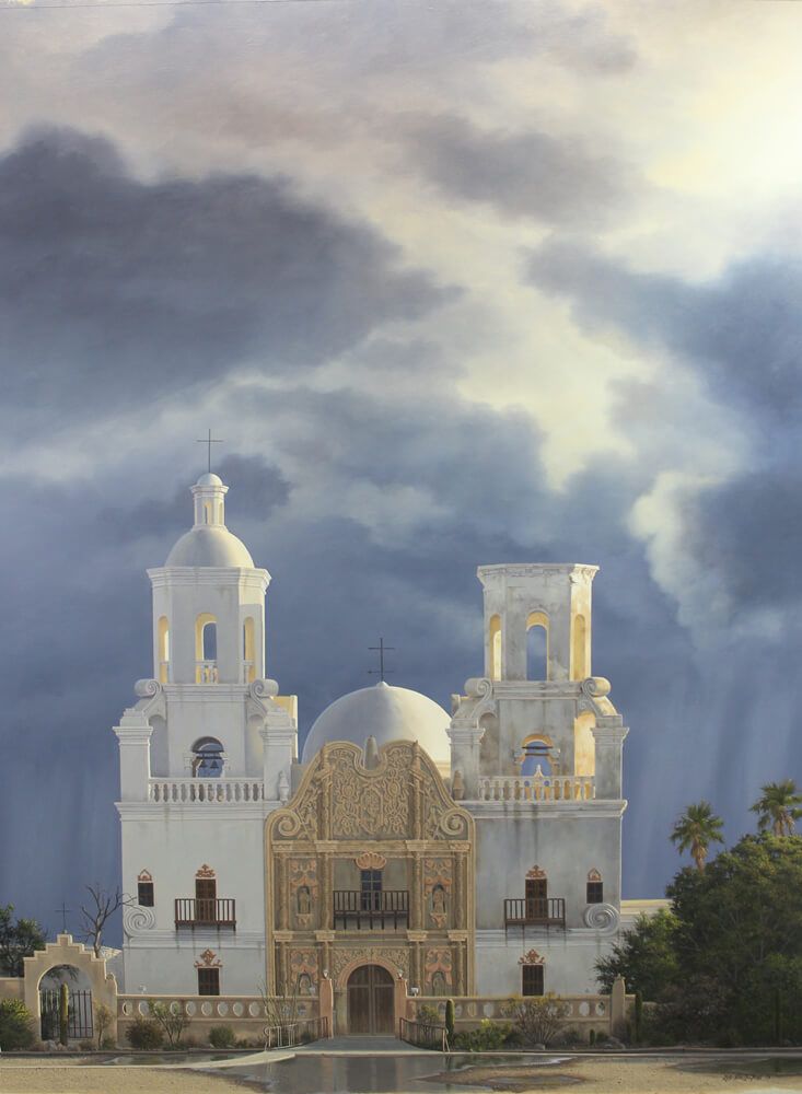 Photorealistic painting of San Xavier