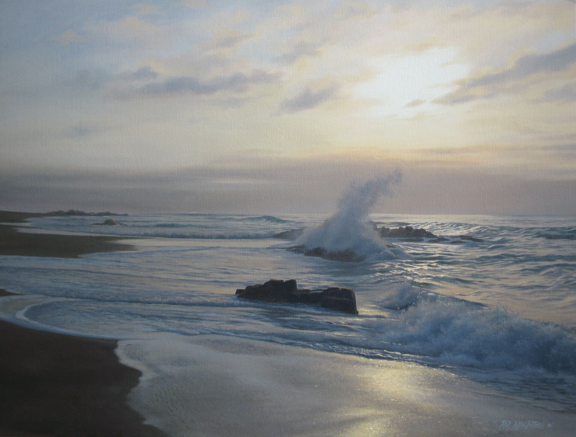 Photorealistic painting of a sunset over Tweni