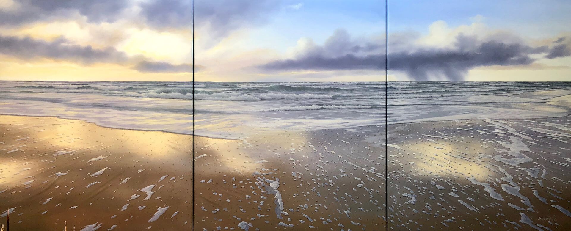 Photorealistic painting of a dawn over a calming beach