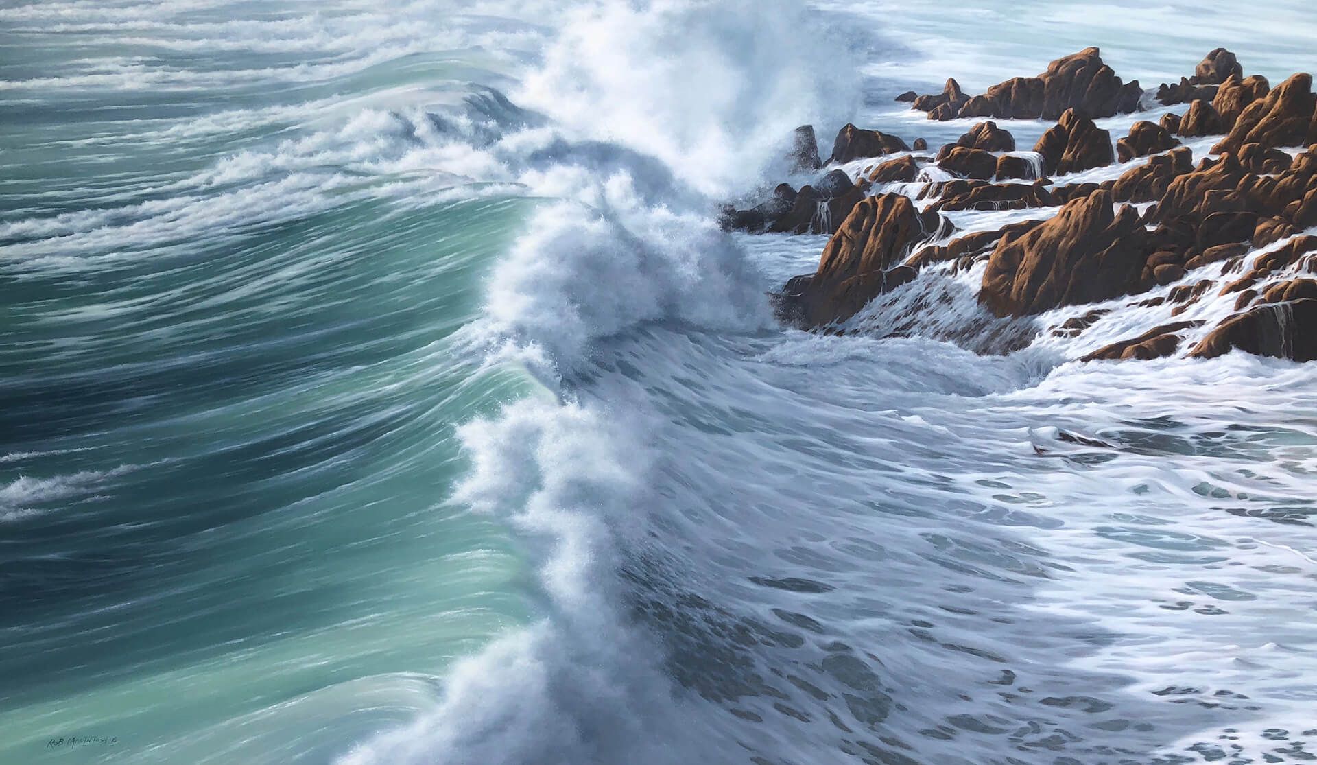 Photorealistic painting of the coast at Blowing Rocks