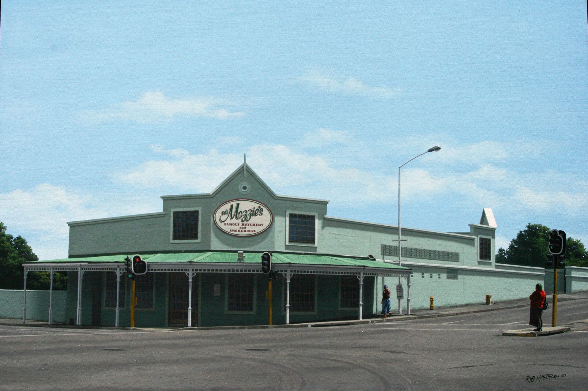 Photorealistic painting of a restaurant closed on Sundays