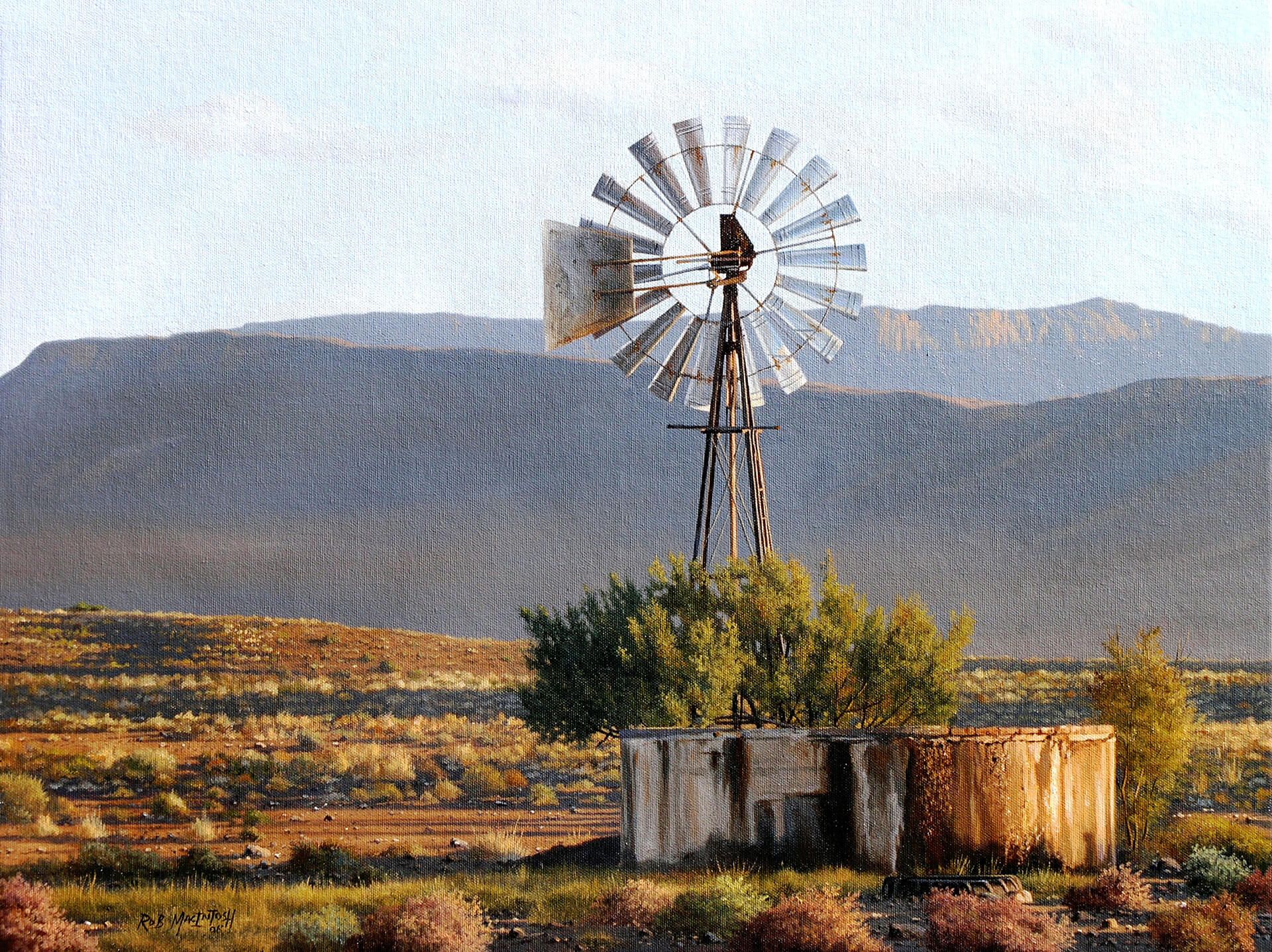 Photorealistic painting of an old windmill