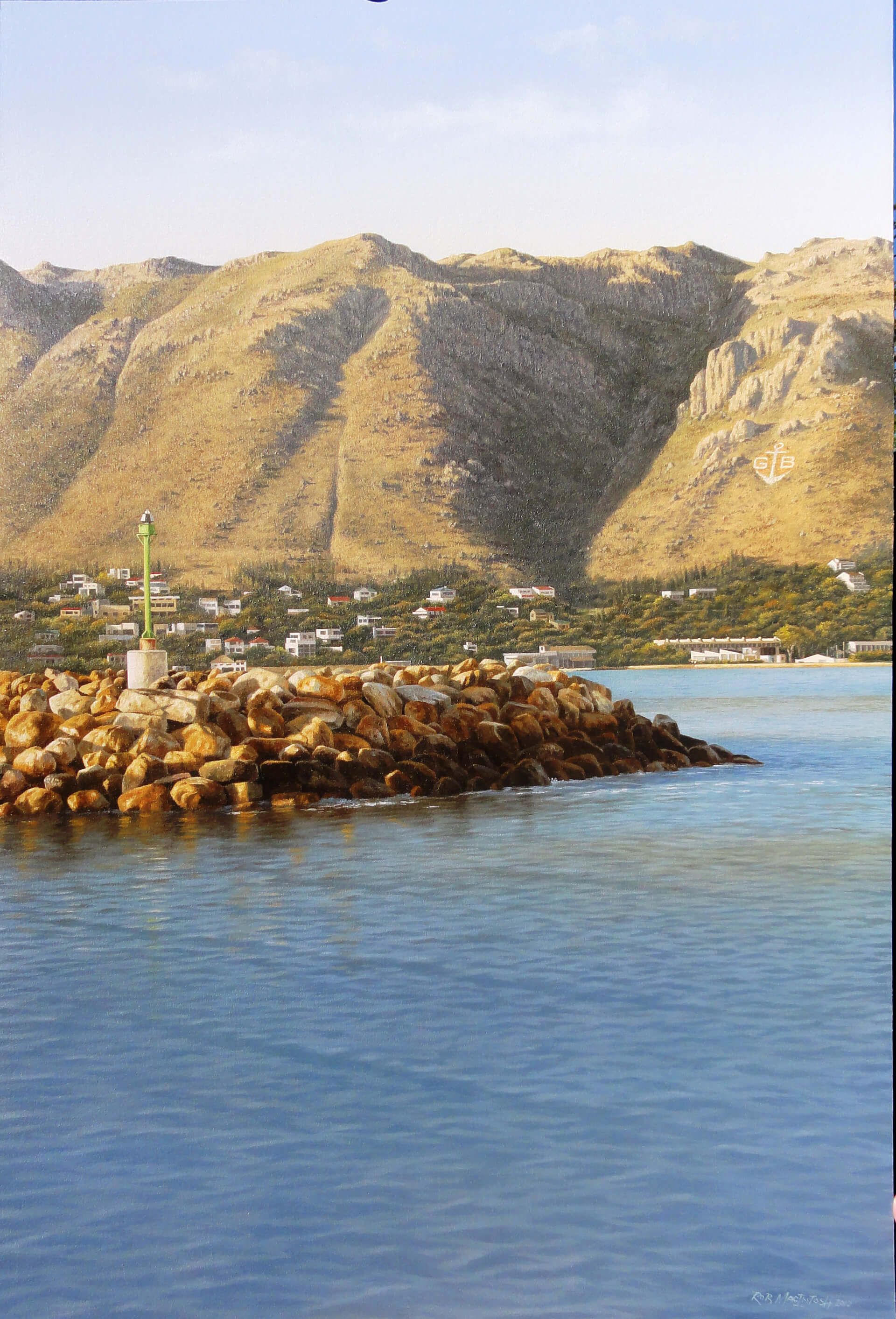 Photorealistic painting of a lamp post in Gordon's Bay