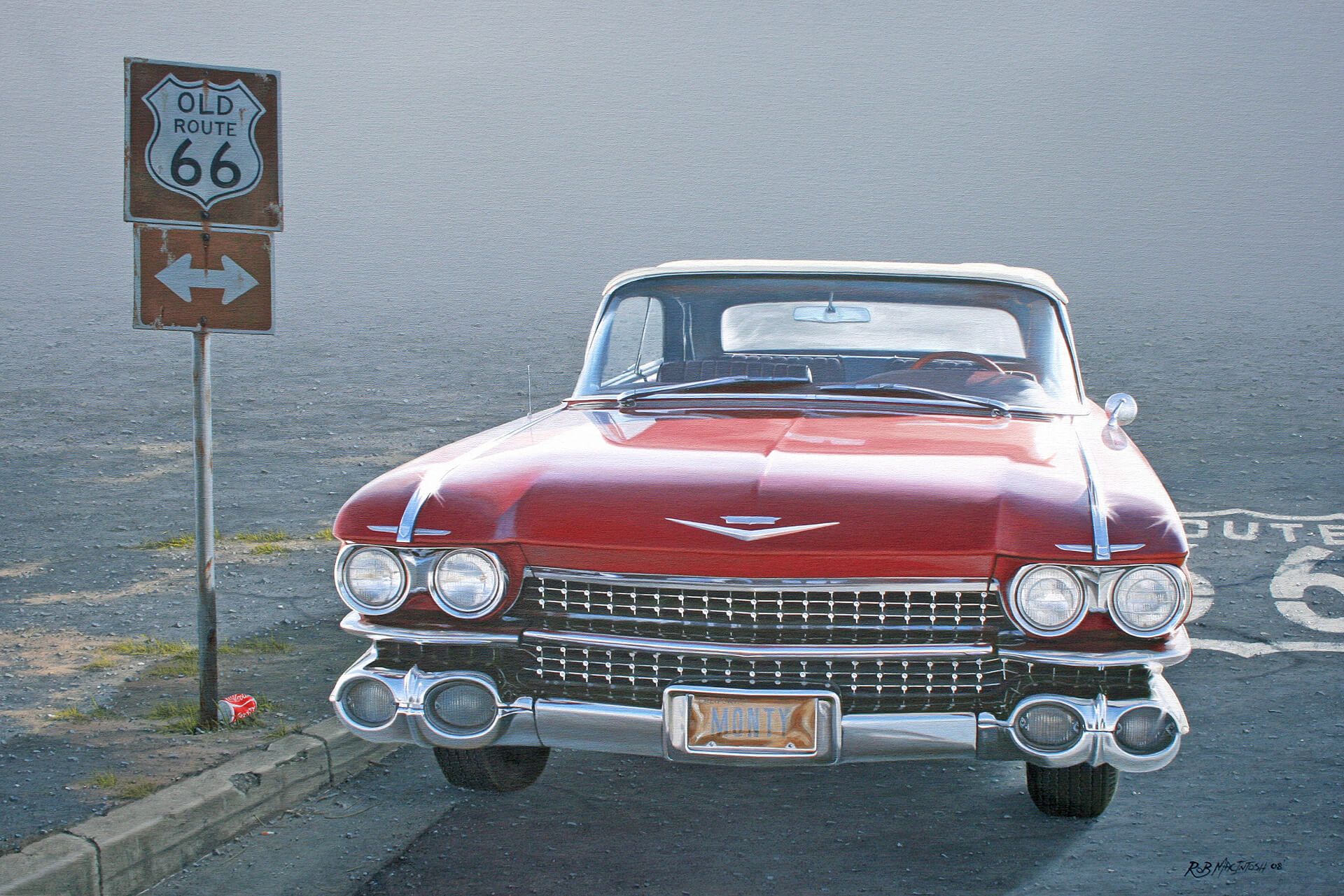 Photorealistic painting of a 62' Cadillac convertible 
