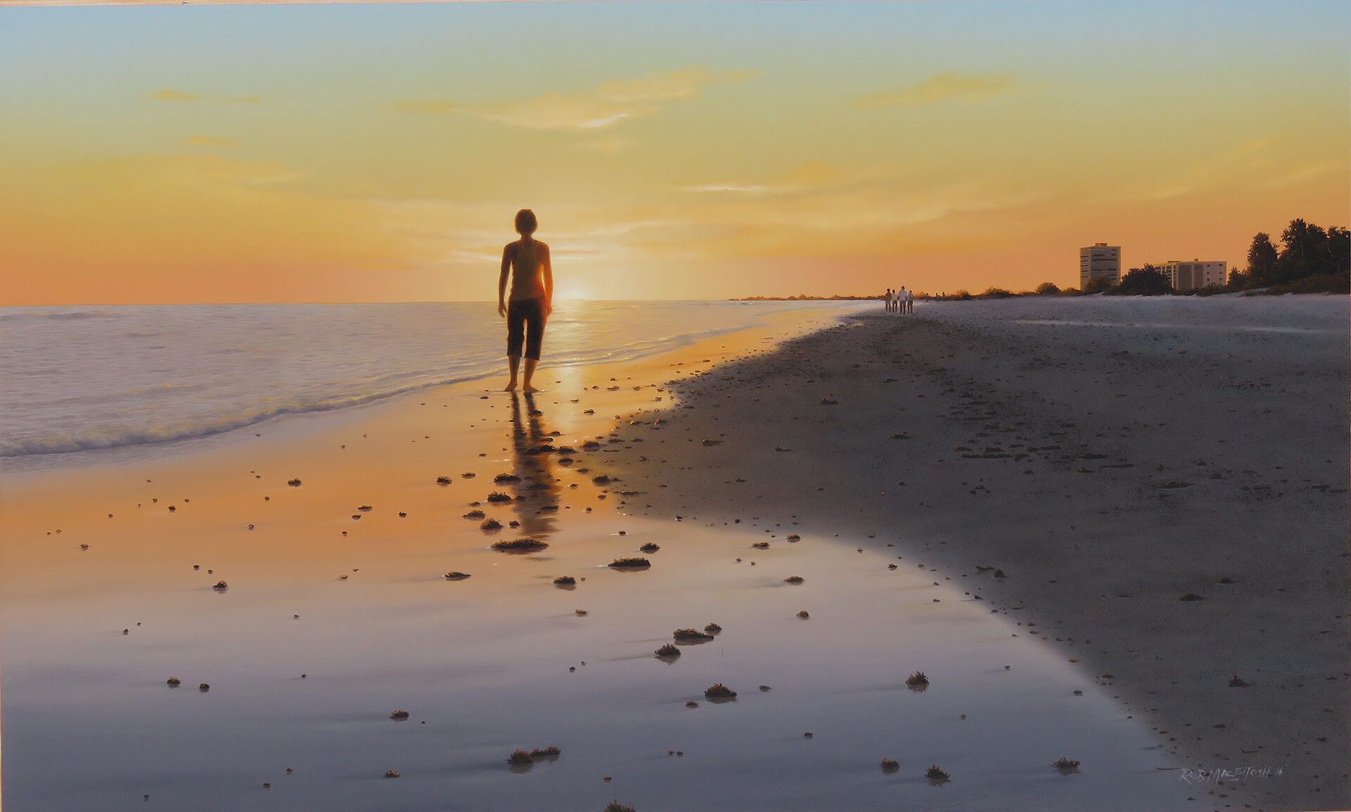 Photorealistic painting of a sunset on Siesta Beach
