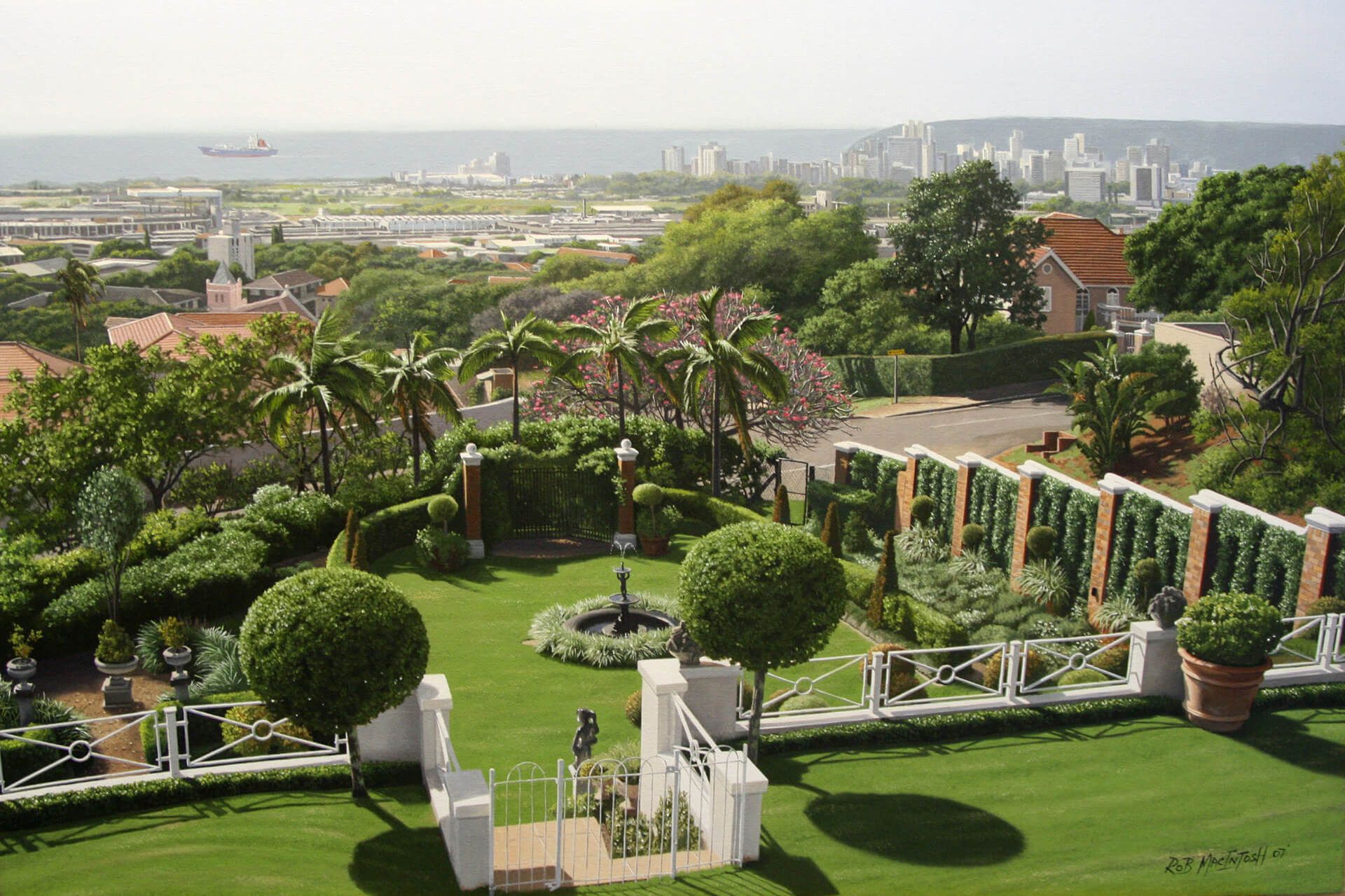 Photorealistic painting of a beautiful and green estate