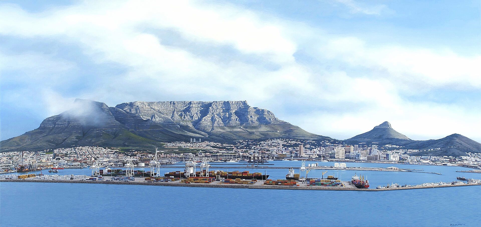 Photorealistic painting of Cape Town Harbor