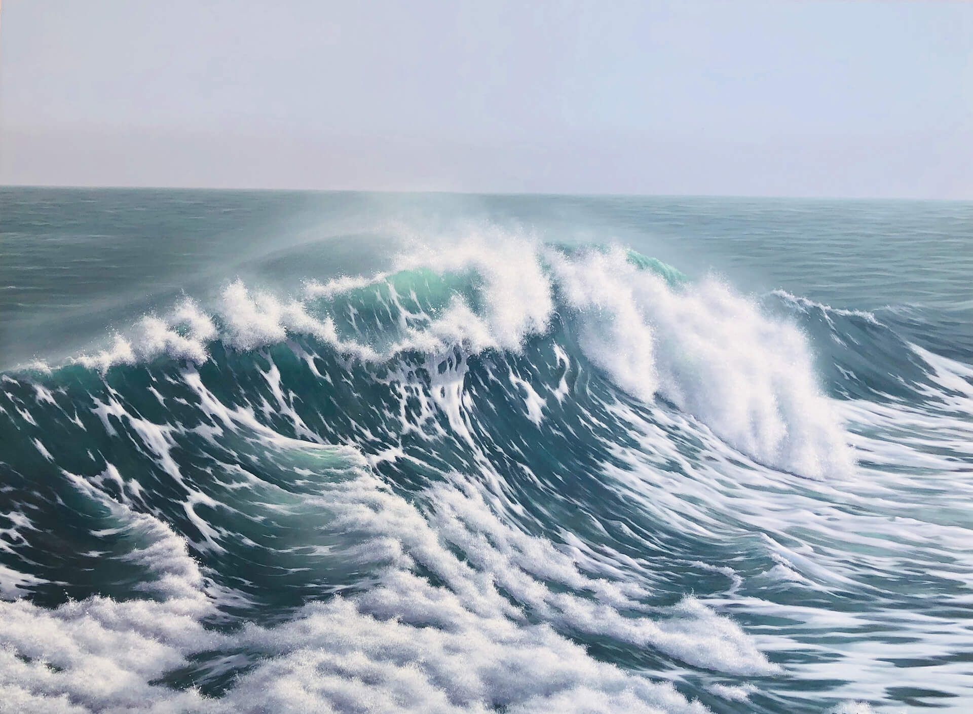 Photorealistic painting of a rogue wave