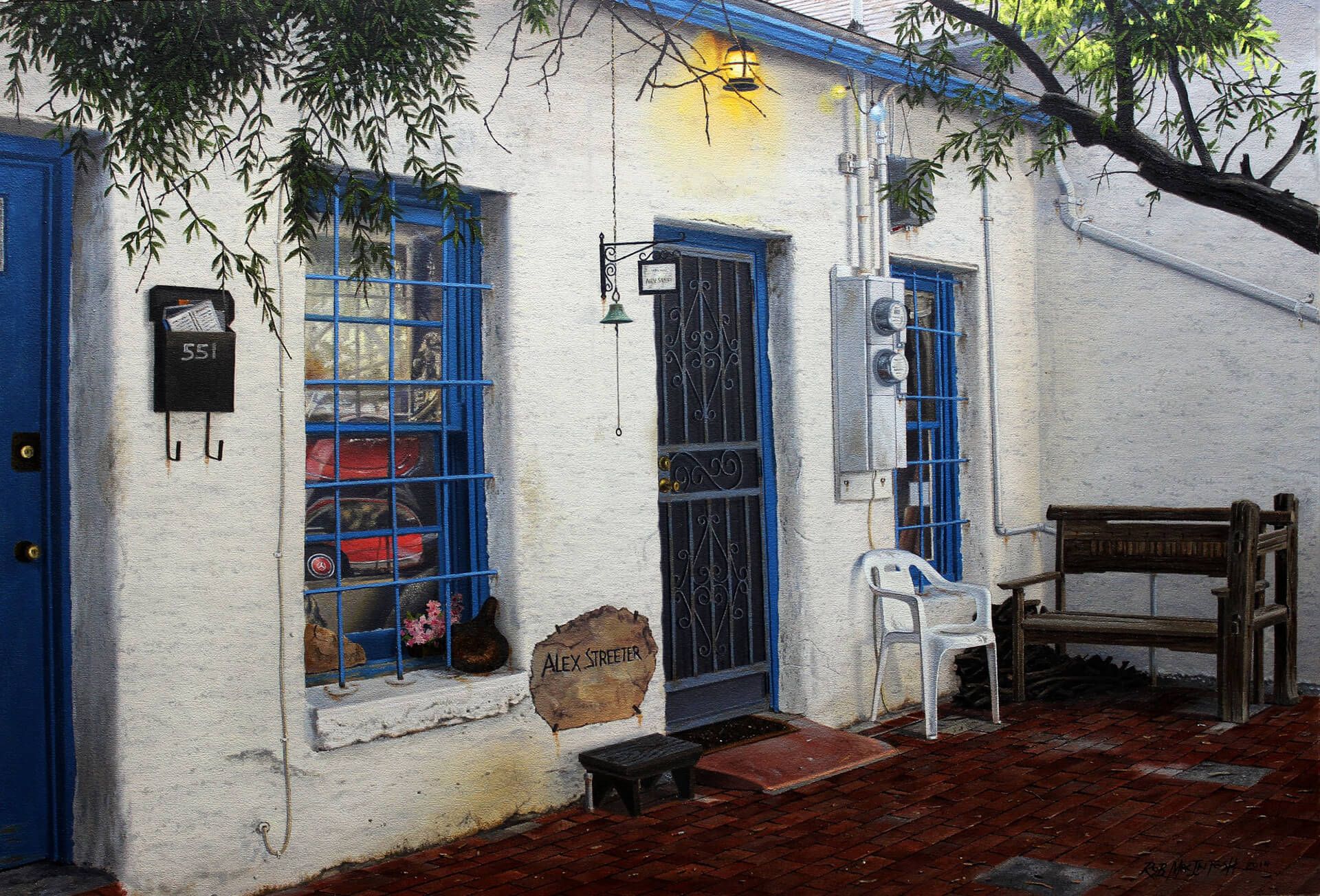 Photorealistic painting of the front of a home building