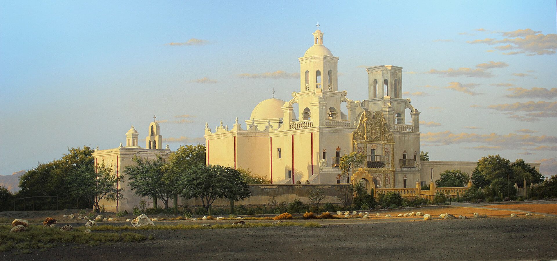 Photorealistic painting of San Xavier