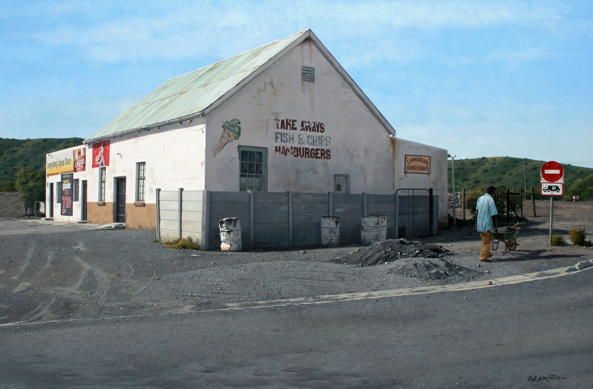 Photorealistic painting of a pit stop in Laingsburg